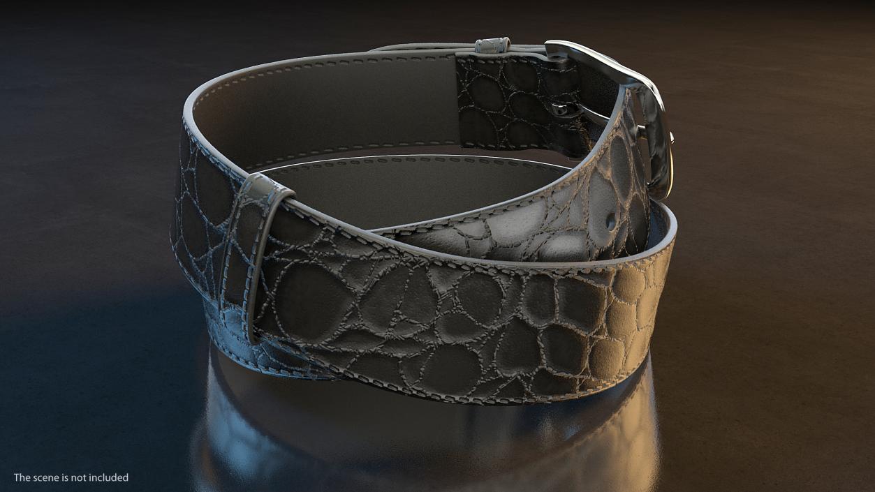 3D Black Mock Croc Leather Belt model