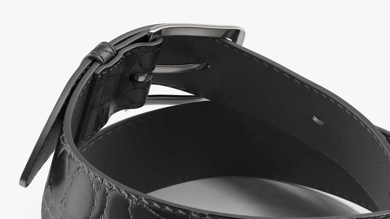 3D Black Mock Croc Leather Belt model