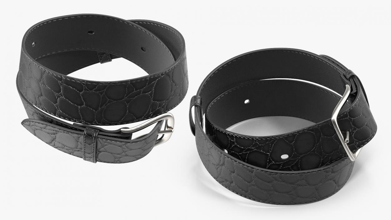 3D Black Mock Croc Leather Belt model