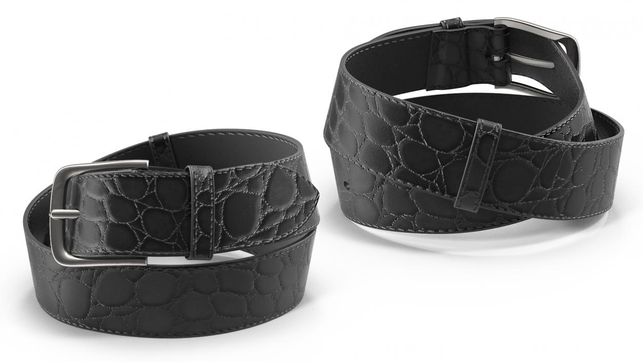 3D Black Mock Croc Leather Belt model