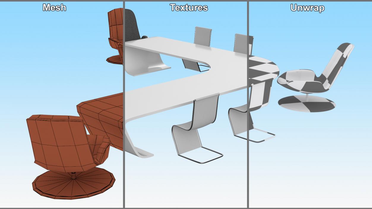 3D Futuristic Table with Chairs model