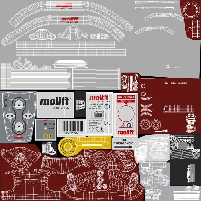 Patient Lift Molift Mover 205 with FlexiStrap Rigged 3D