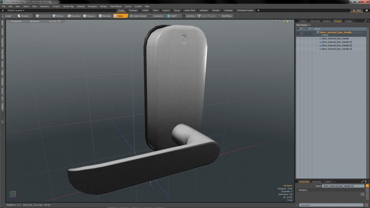 Silver Internal Door Handle 3D