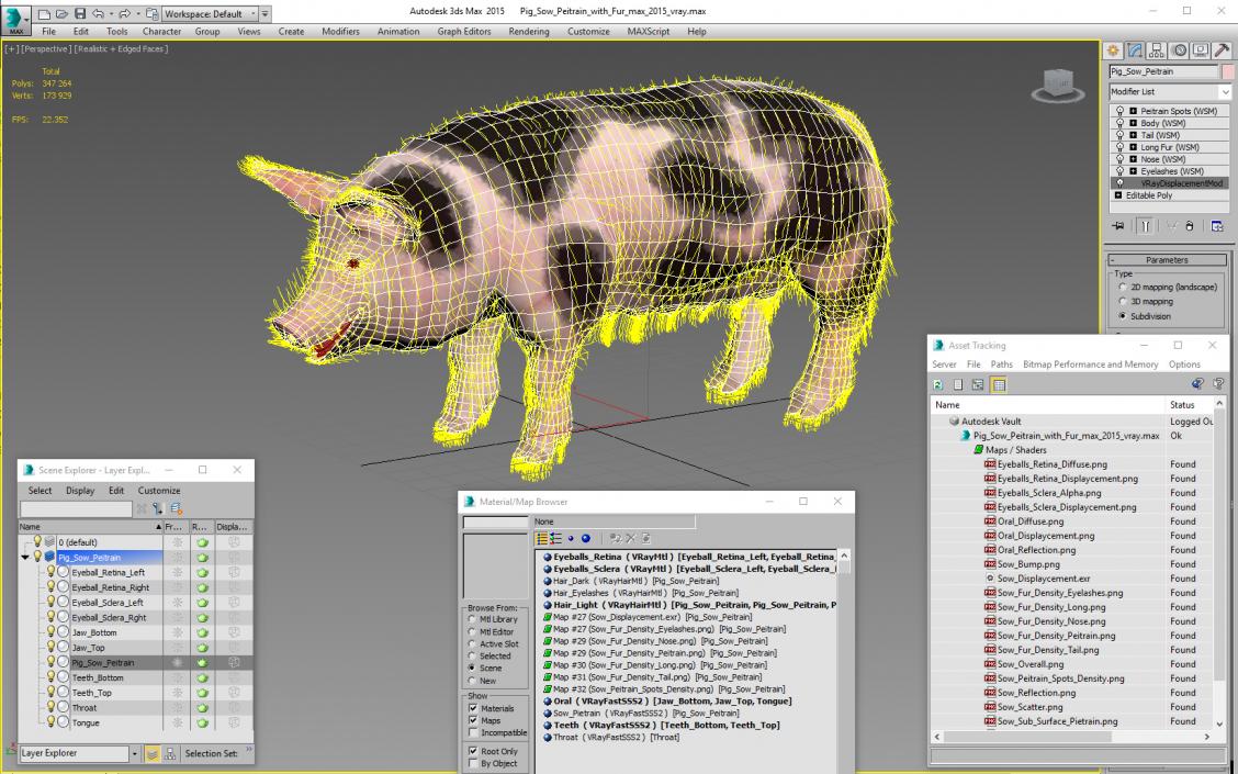 3D model Pig Sow Peitrain with Fur