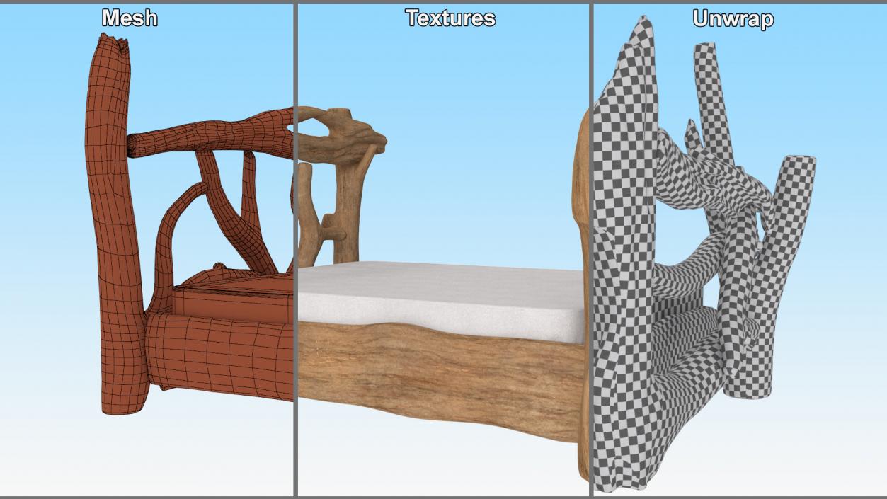 Log Rustic Snag Bed 3D model