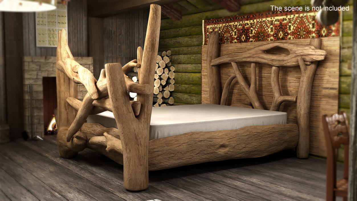 Log Rustic Snag Bed 3D model