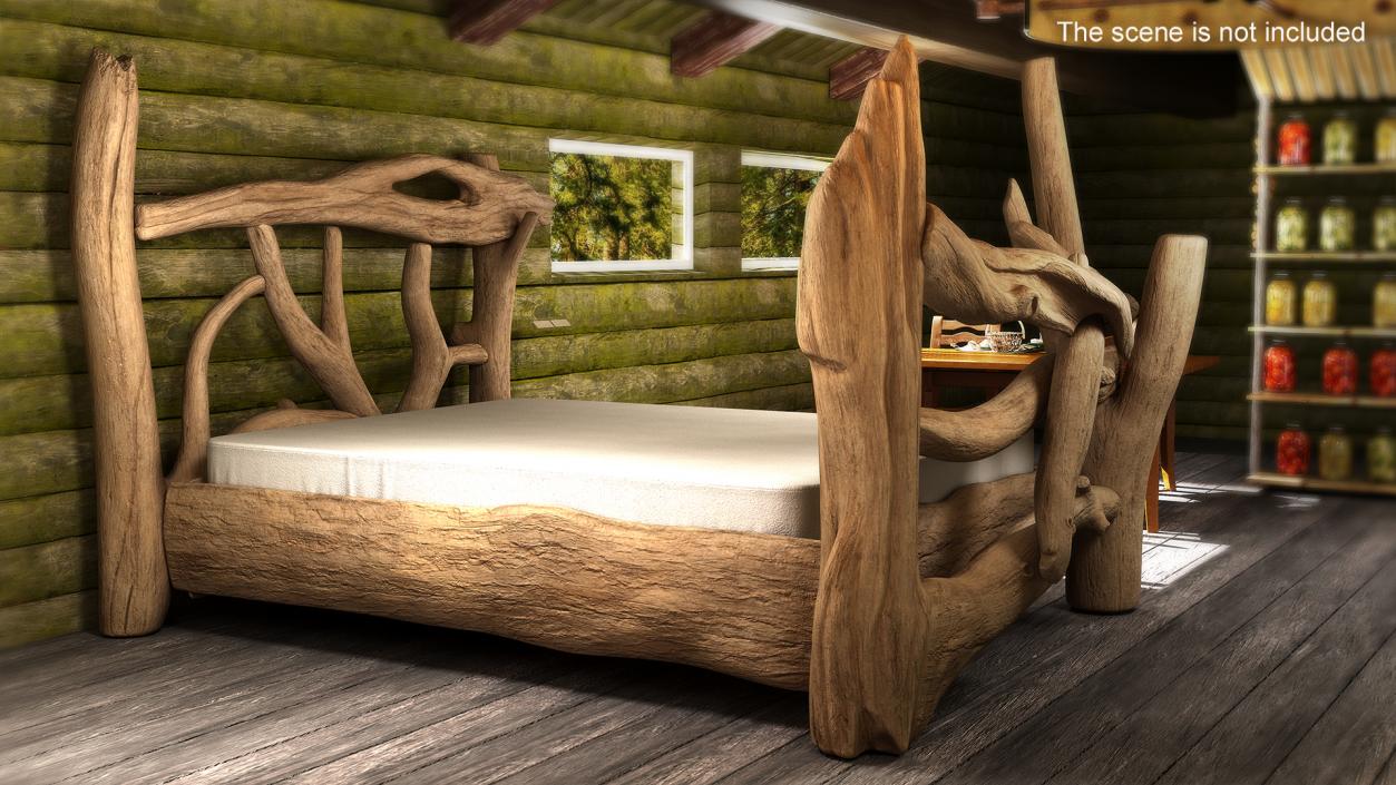 Log Rustic Snag Bed 3D model