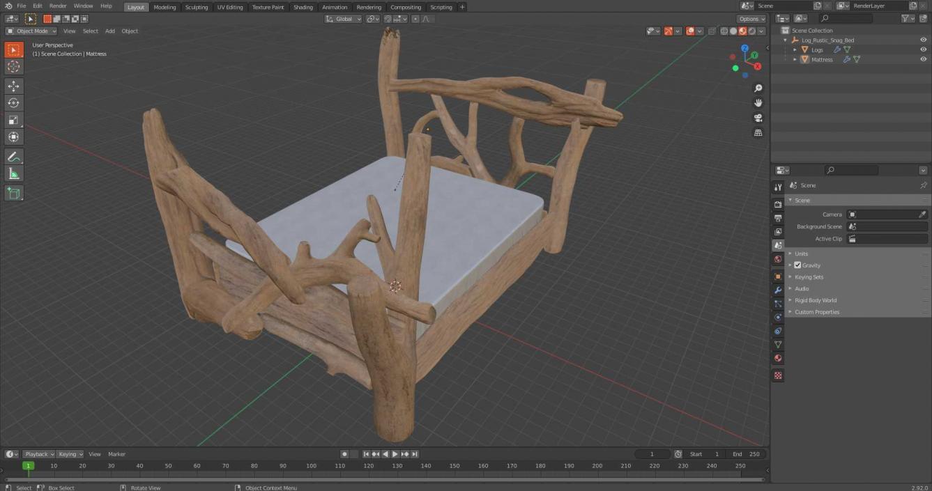 Log Rustic Snag Bed 3D model