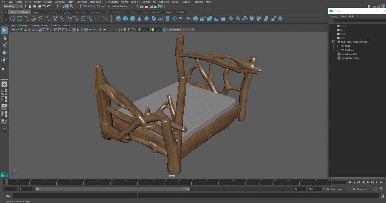 Log Rustic Snag Bed 3D model