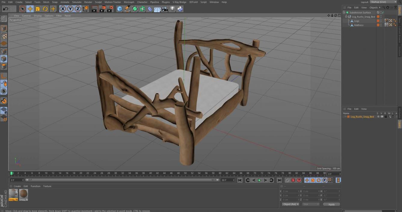 Log Rustic Snag Bed 3D model