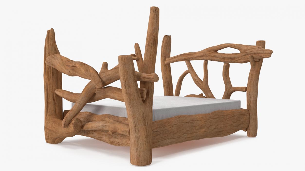 Log Rustic Snag Bed 3D model