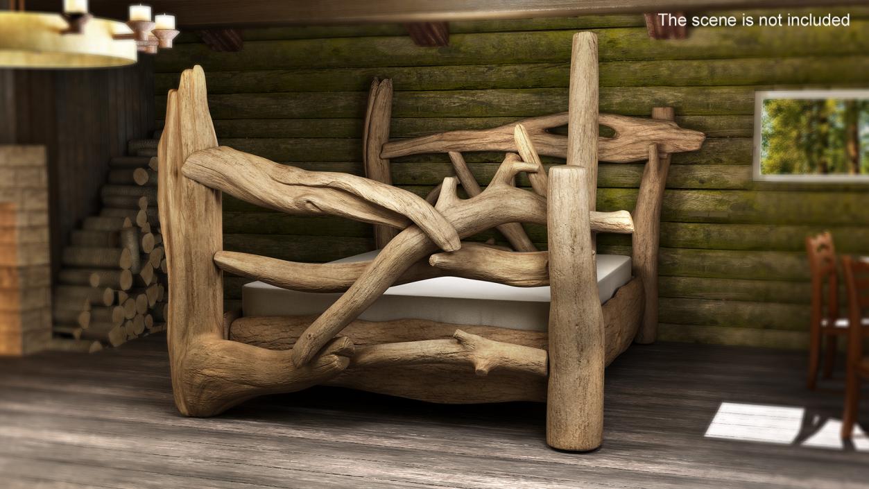 Log Rustic Snag Bed 3D model