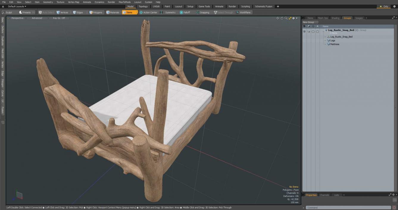 Log Rustic Snag Bed 3D model