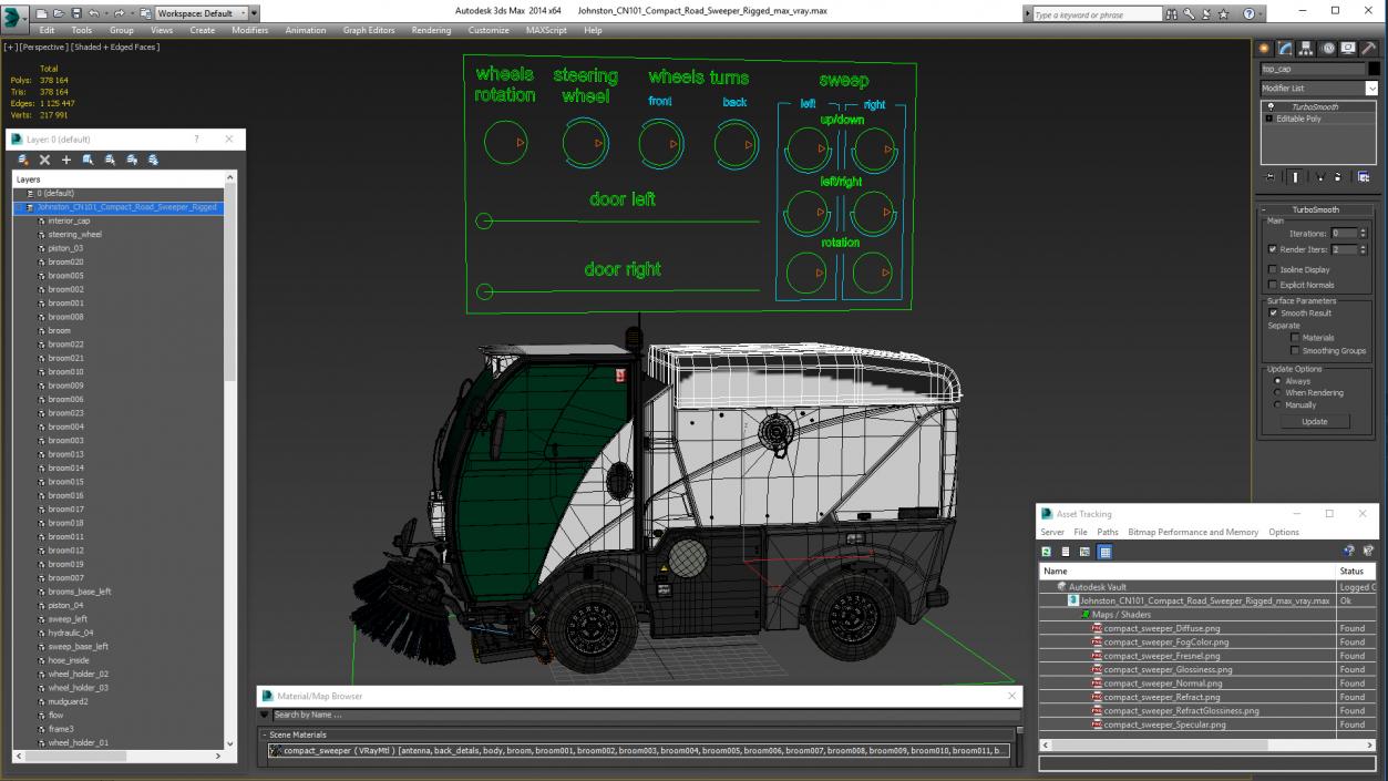 Johnston CN101 Compact Road Sweeper Rigged 3D