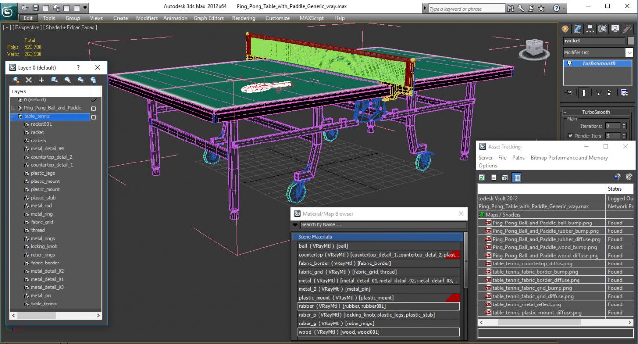 3D model Ping Pong Table with Paddle Generic