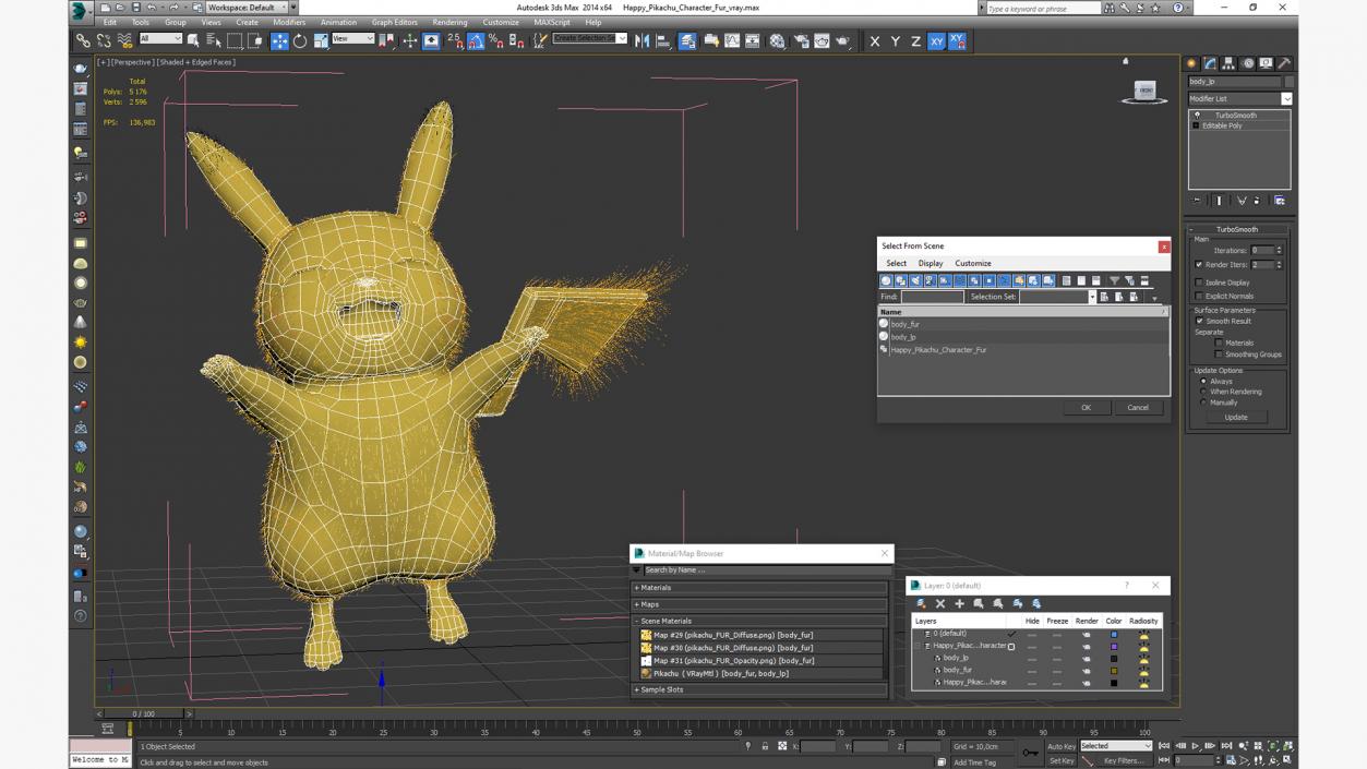 Happy Pikachu Character Fur 3D