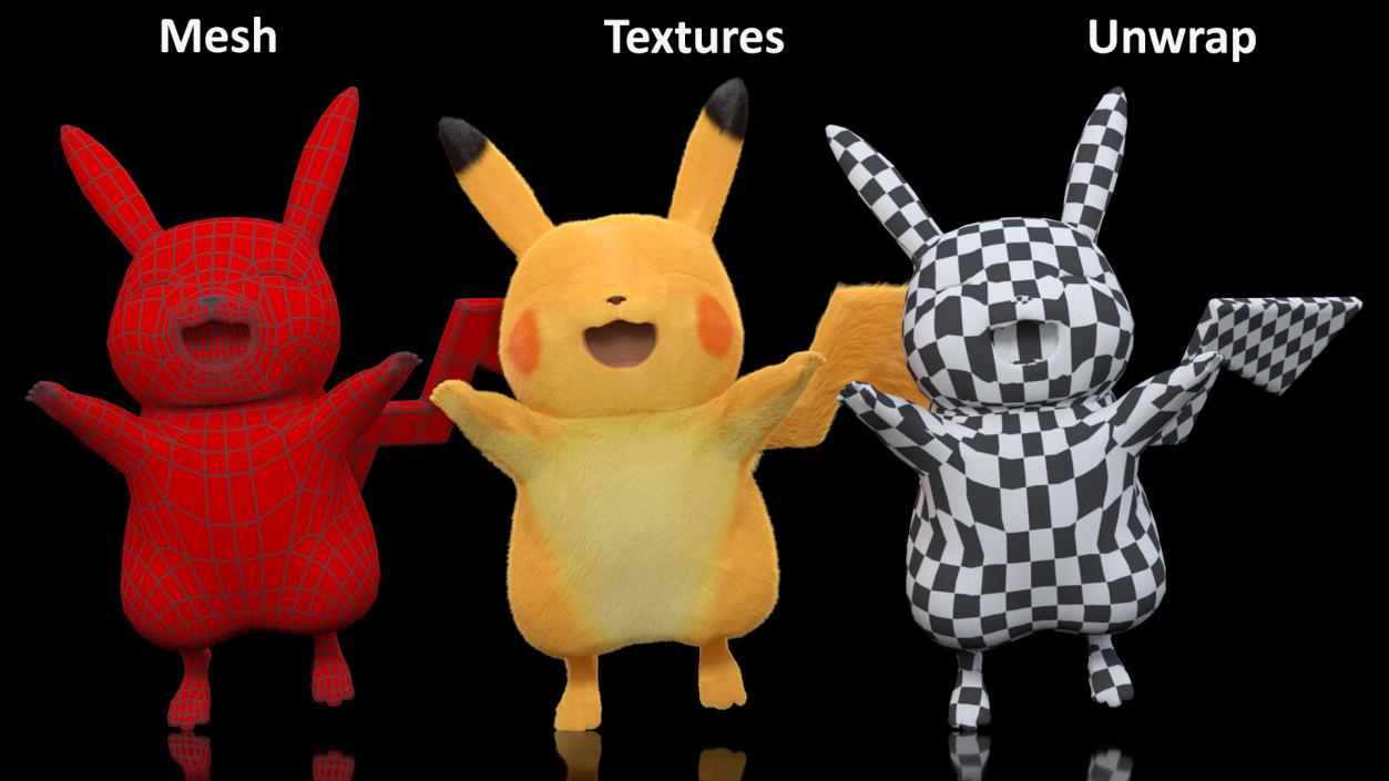 Happy Pikachu Character Fur 3D