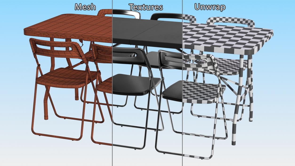 3D model Folding Plastic Furniture Black Set