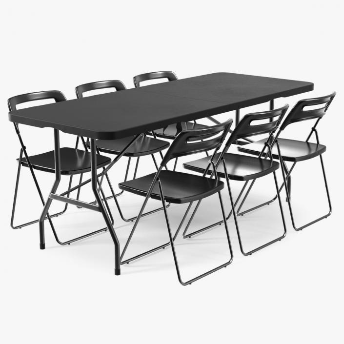 3D model Folding Plastic Furniture Black Set