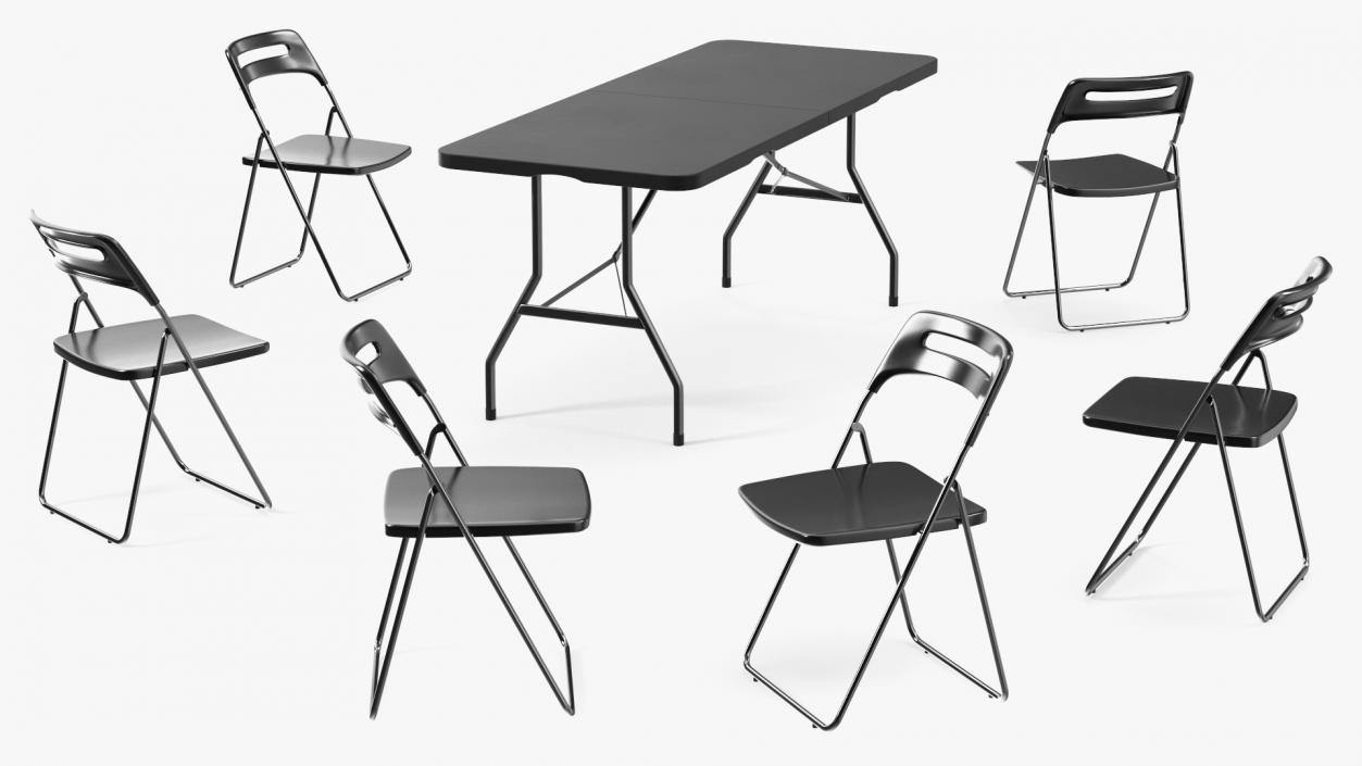 3D model Folding Plastic Furniture Black Set