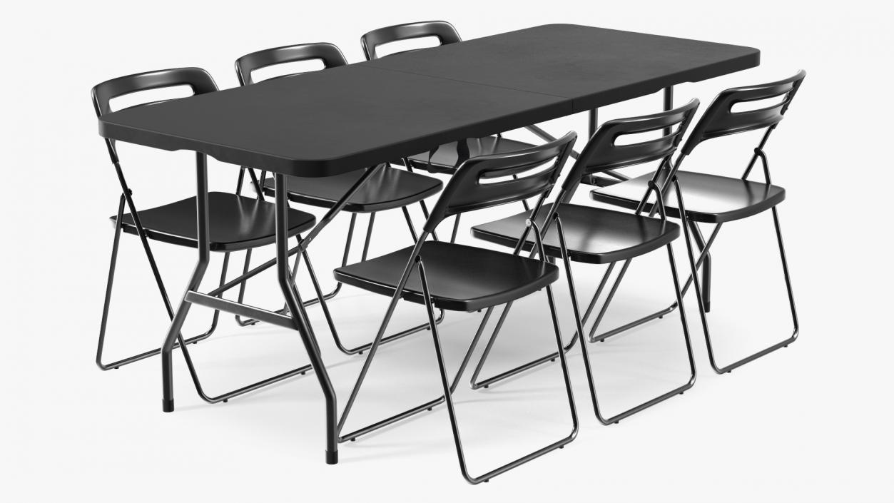 3D model Folding Plastic Furniture Black Set