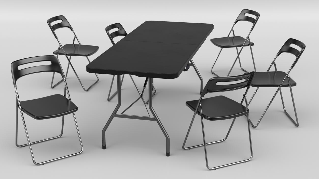 3D model Folding Plastic Furniture Black Set