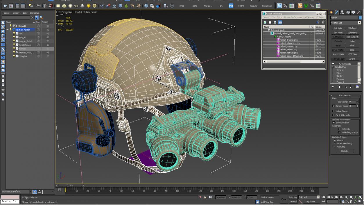 Tactical Helmet Sand Camo with Fur 3D model