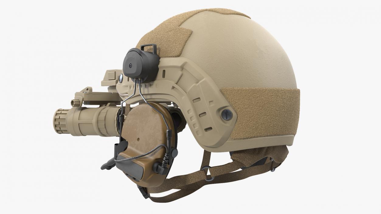 Tactical Helmet Sand Camo with Fur 3D model