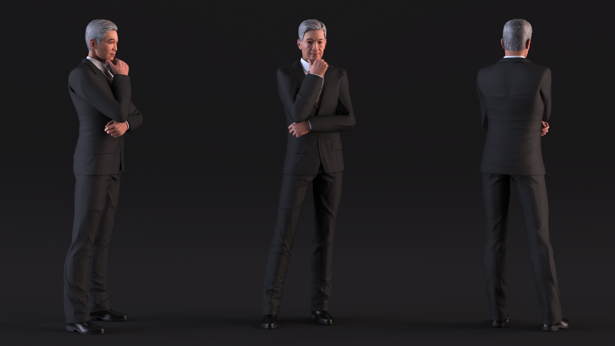 Korean Old Aged Man in Suit 3D