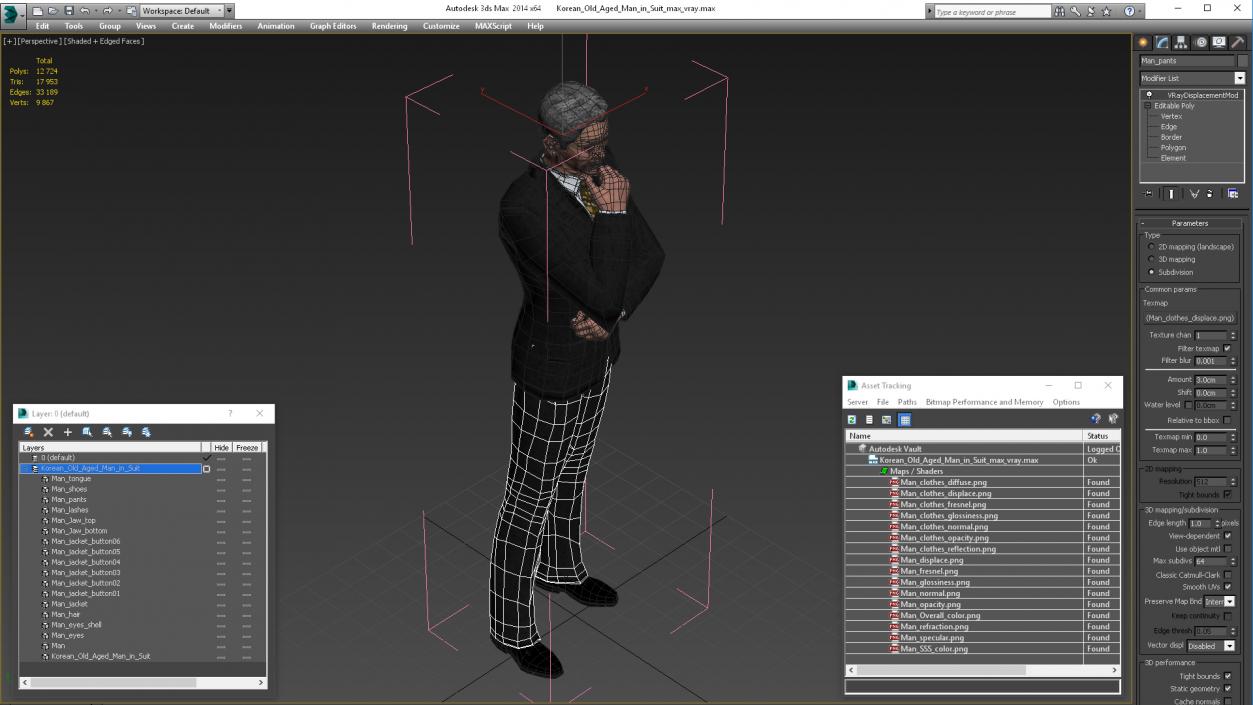 Korean Old Aged Man in Suit 3D