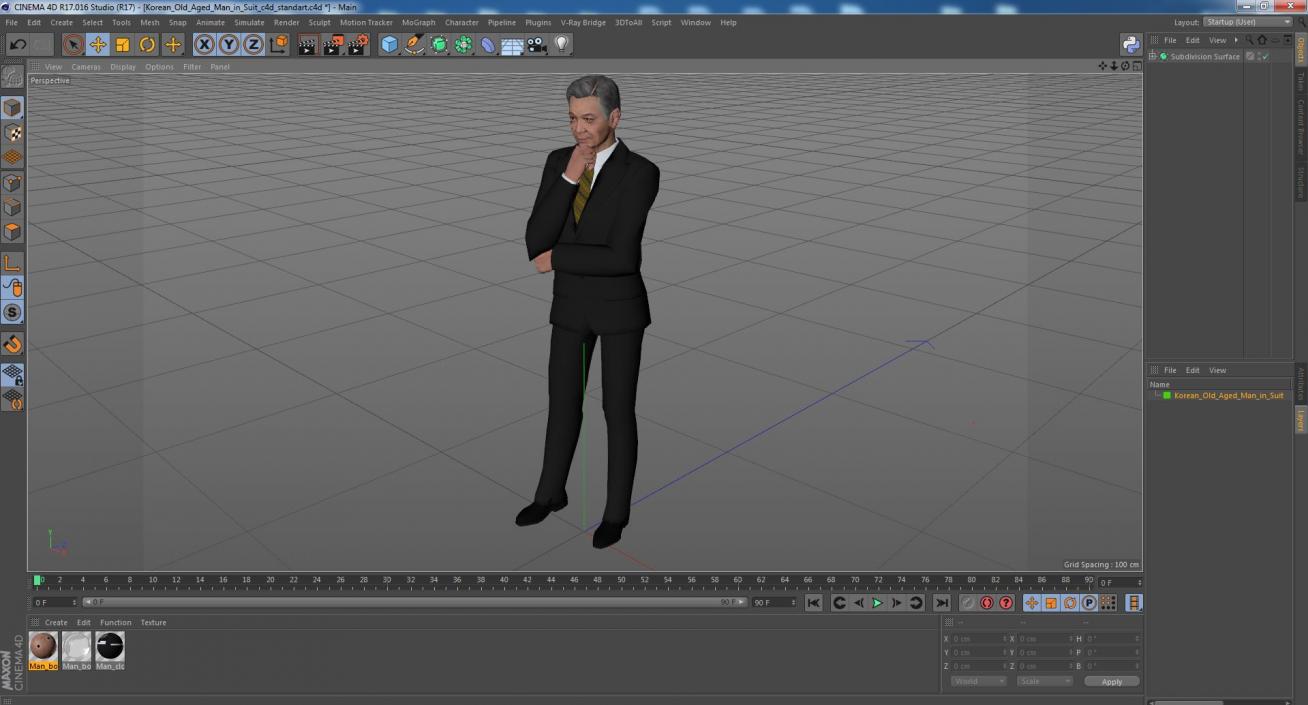 Korean Old Aged Man in Suit 3D