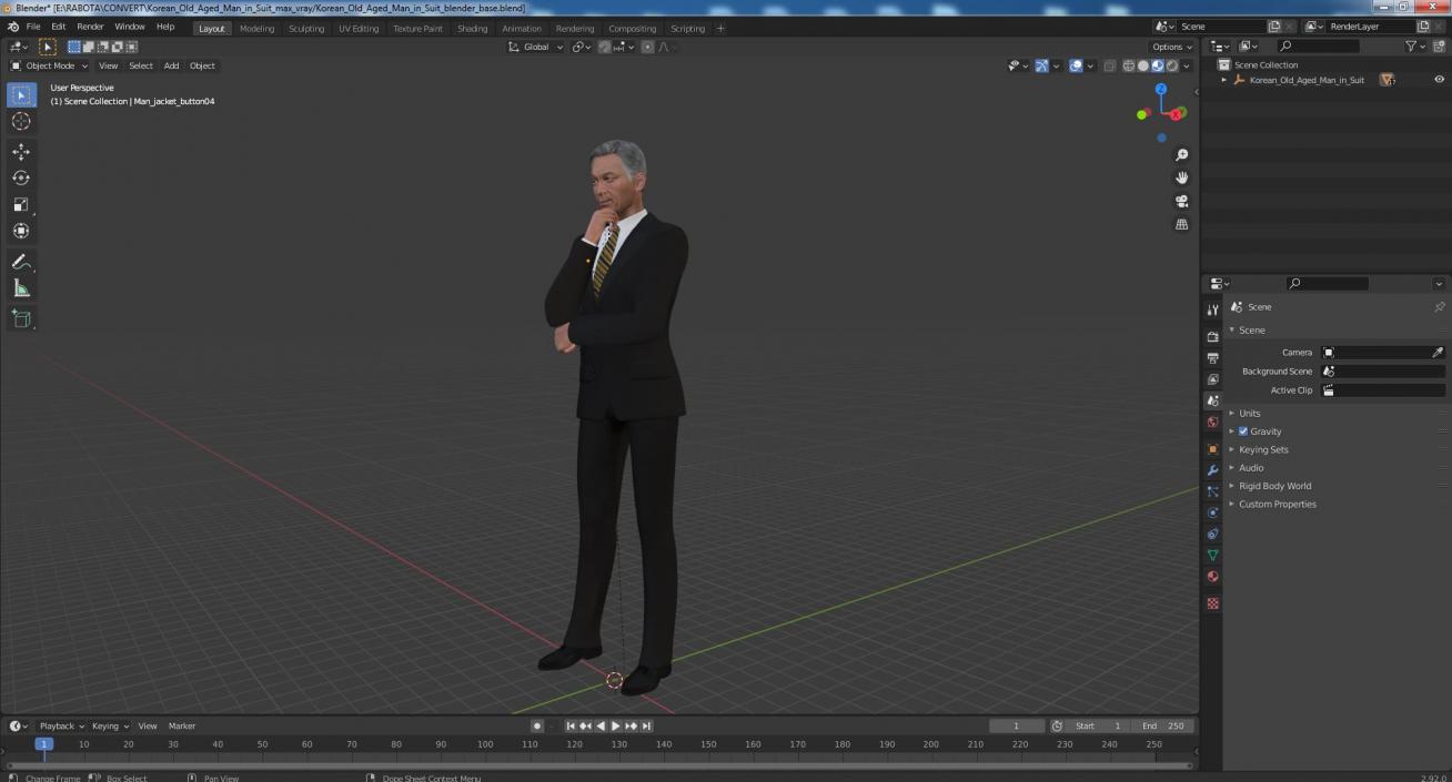 Korean Old Aged Man in Suit 3D