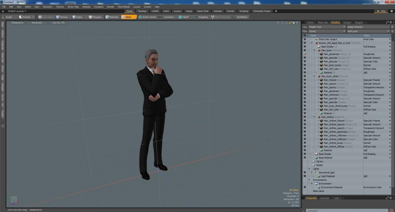 Korean Old Aged Man in Suit 3D