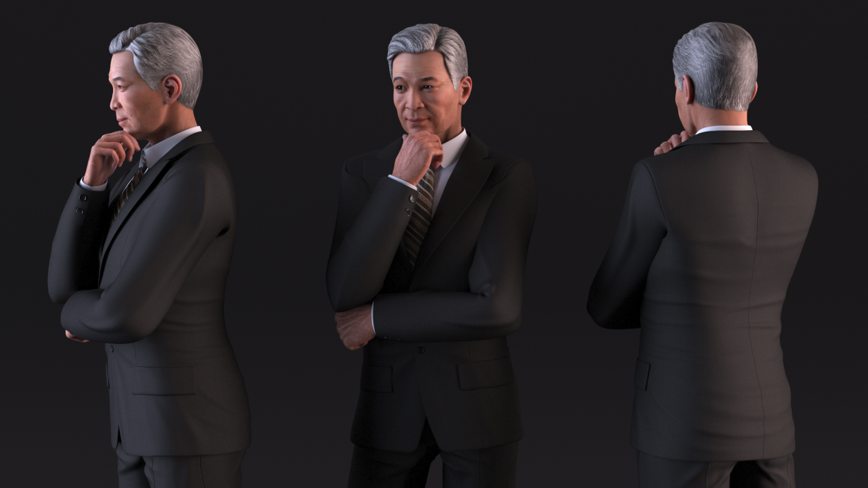 Korean Old Aged Man in Suit 3D