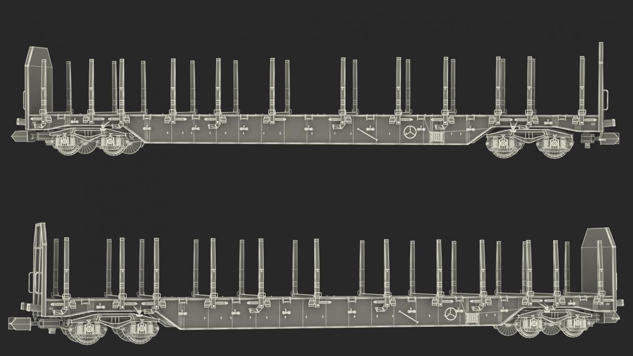 Four Axled Stake Wagon Empty Dirty 3D model