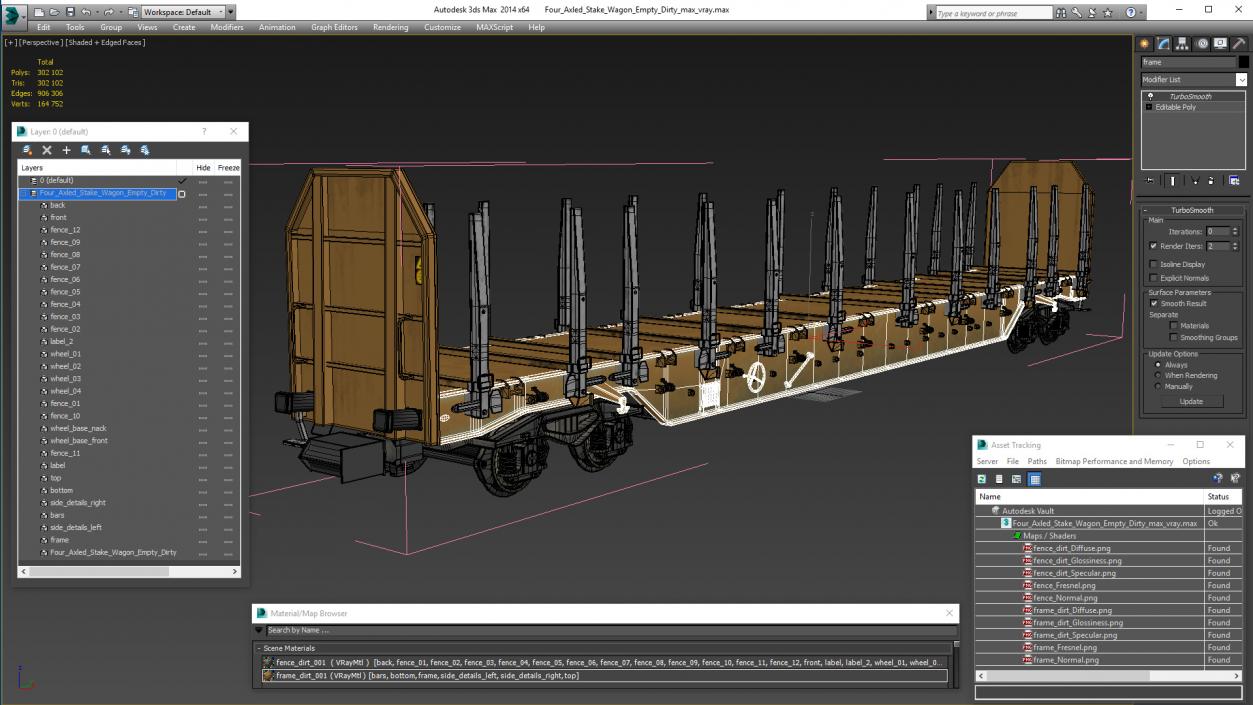 Four Axled Stake Wagon Empty Dirty 3D model