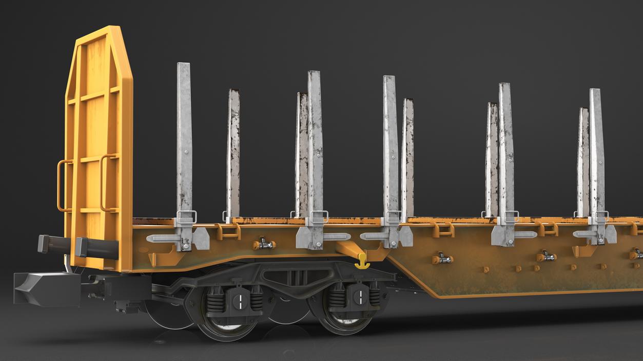 Four Axled Stake Wagon Empty Dirty 3D model