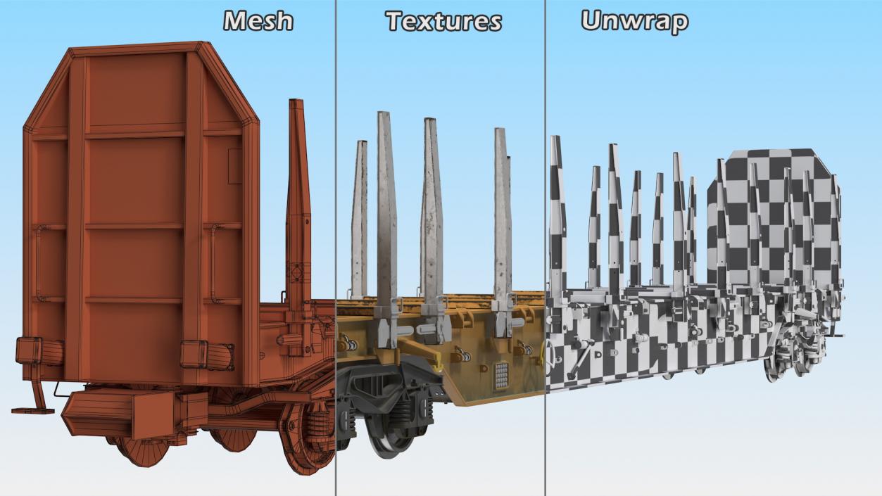 Four Axled Stake Wagon Empty Dirty 3D model