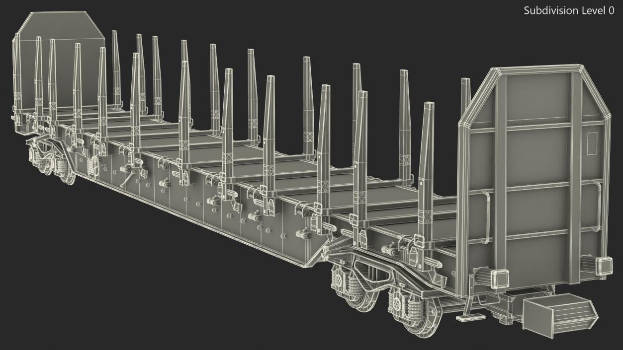 Four Axled Stake Wagon Empty Dirty 3D model