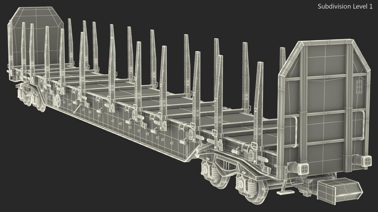 Four Axled Stake Wagon Empty Dirty 3D model