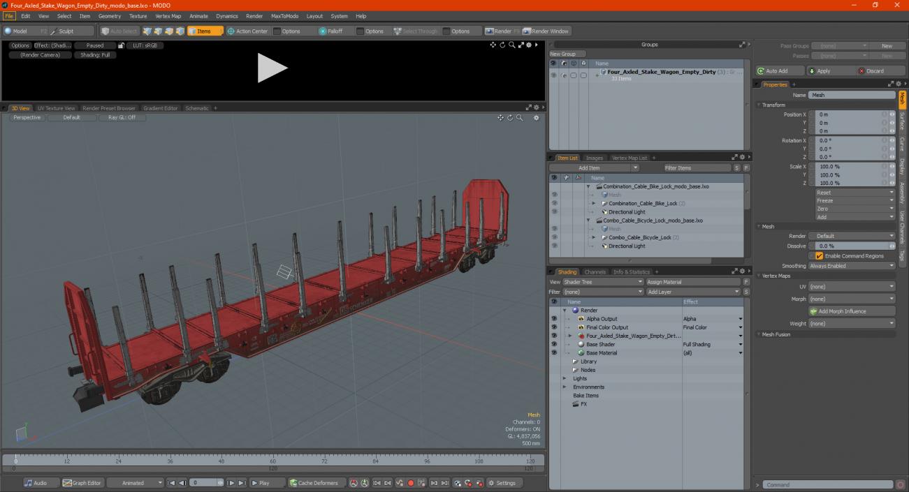 Four Axled Stake Wagon Empty Dirty 3D model