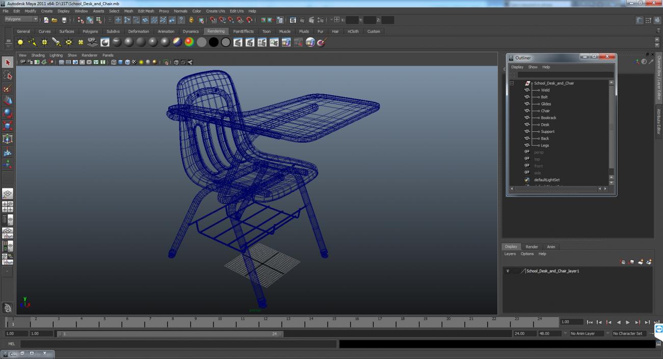 3D School Desk and Chair