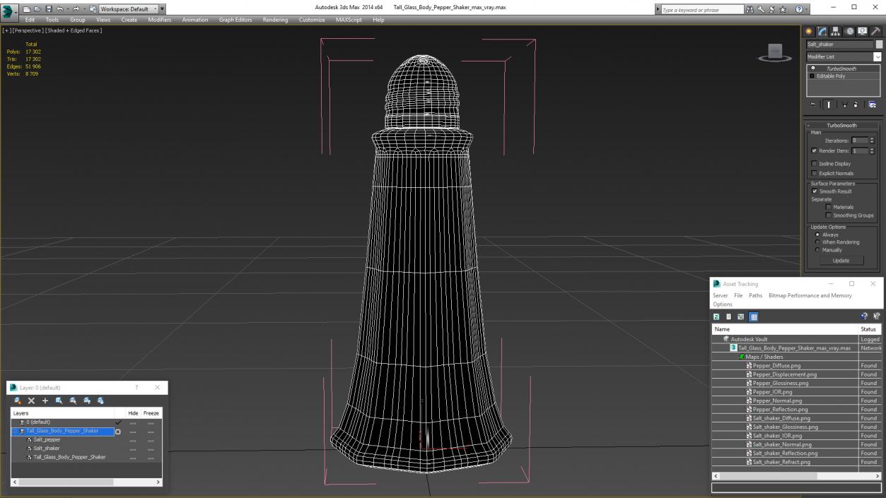 Tall Glass Body Pepper Shaker 3D model