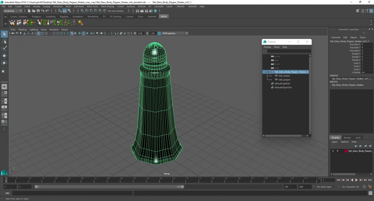 Tall Glass Body Pepper Shaker 3D model