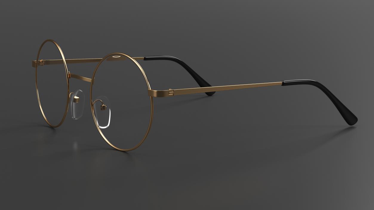 Round Circle Golden Frame with Clear Lens Glasses 3D model