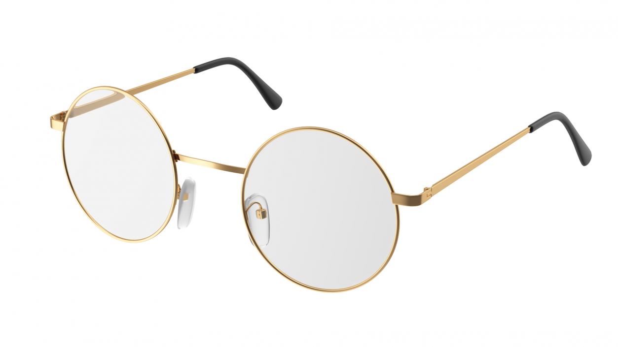 Round Circle Golden Frame with Clear Lens Glasses 3D model