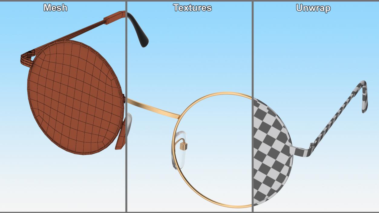 Round Circle Golden Frame with Clear Lens Glasses 3D model