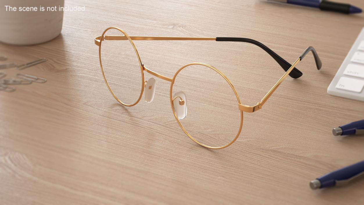 Round Circle Golden Frame with Clear Lens Glasses 3D model