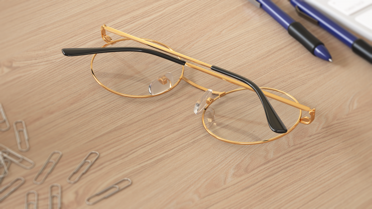 Round Circle Golden Frame with Clear Lens Glasses 3D model