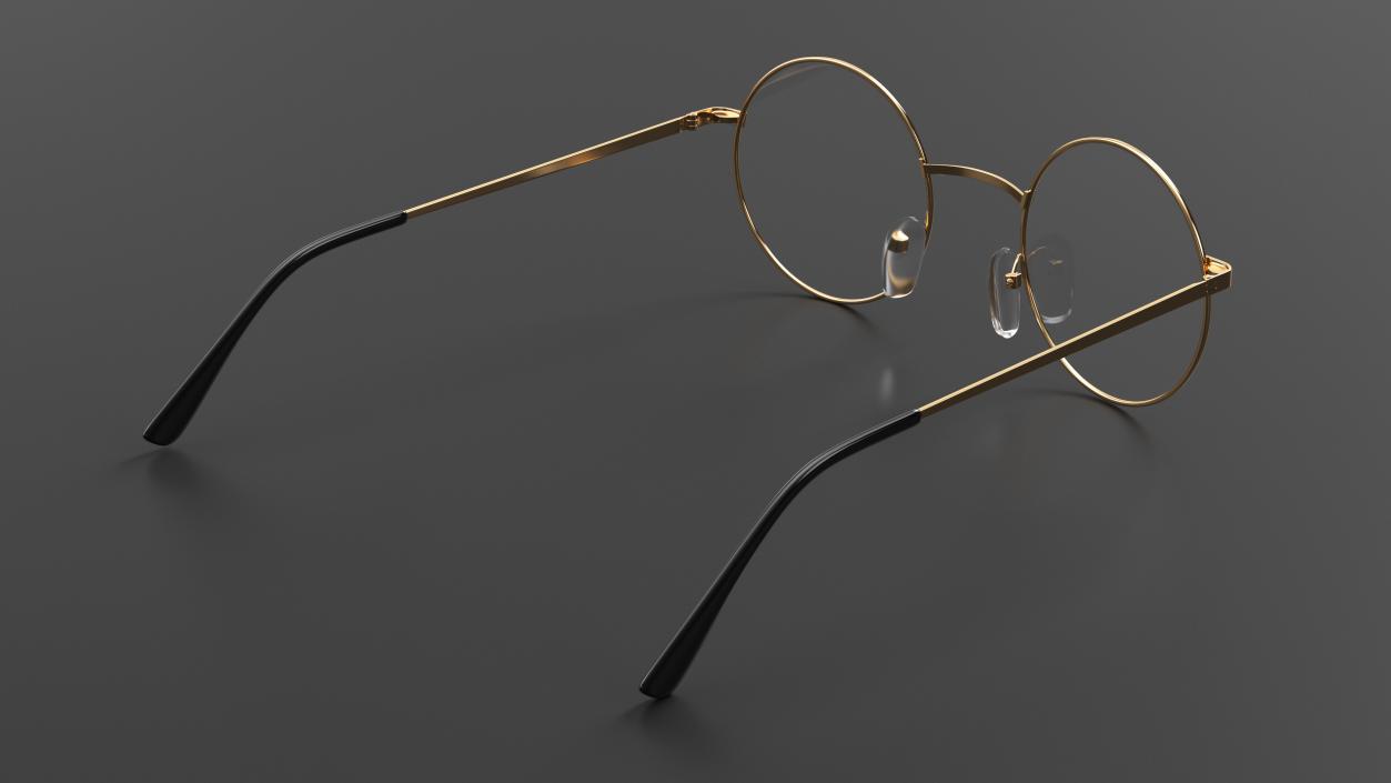 Round Circle Golden Frame with Clear Lens Glasses 3D model